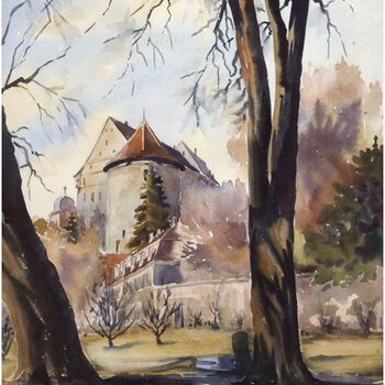 Willi Nicolet, La Tour du Coq, aquarelle, 1934 (Photo: J. Bélat).