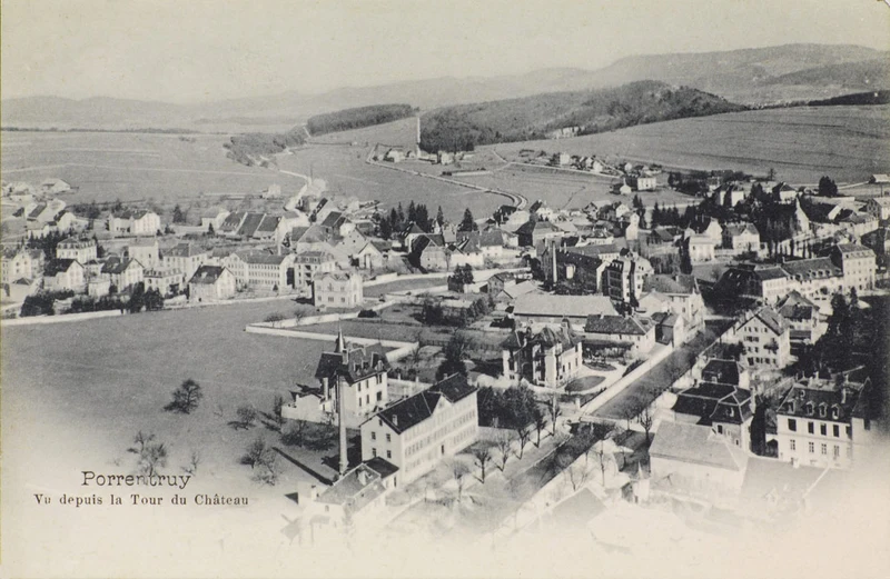 Porrentruy vu depuis la Tour du Château. Carte postale, Louis Burgy, vers 1900