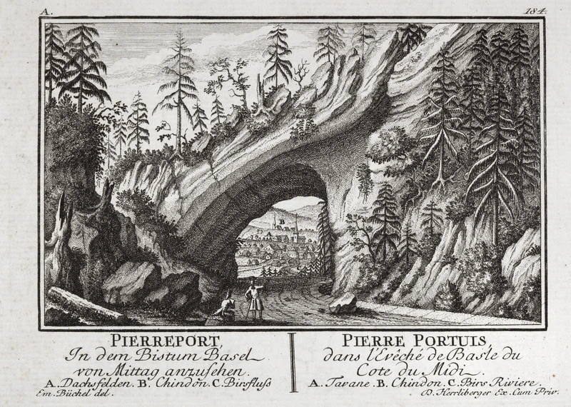 Pierreport In dem Bistum Basel, Pierre Portuis, dans l'Evêché de Basle du Coté du Midi. Eau-forte de David Herrliberger et Emanuel Büchel, vers 1750