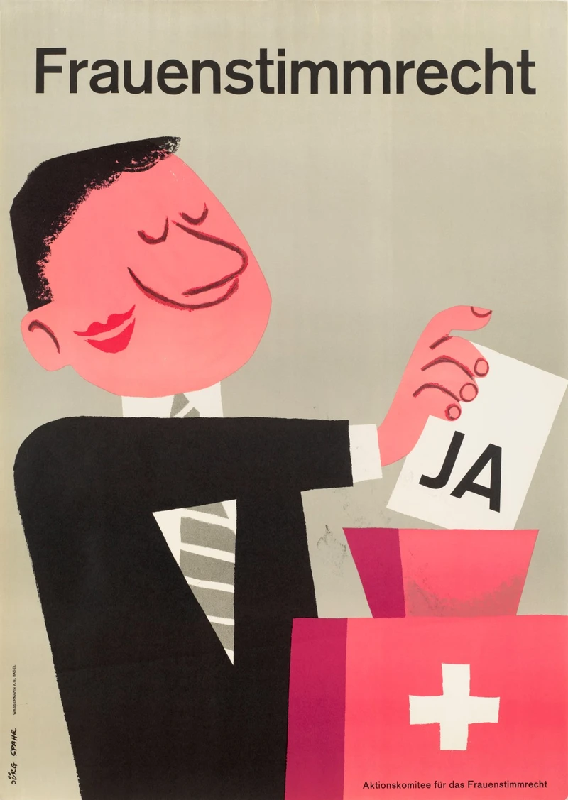 Frauenstimmrecht JA, 1959, affiche de Jürg Spahr, lithographie sur papier, 127 x 90 cm